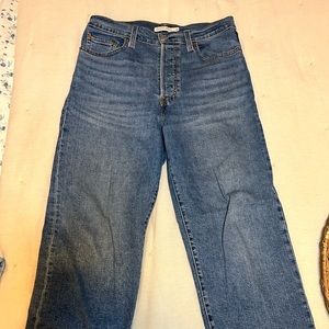 Levi’s stretch rib cage straight jeans mid blue denim wash button fly front